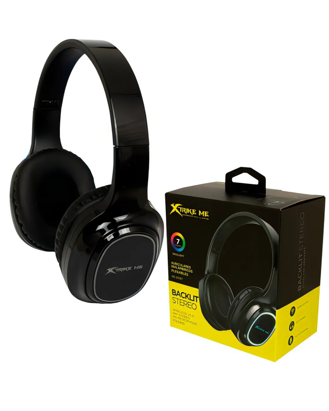 Cascos Inalámbrico Con Luz Rgb Xtrike Me Hd-201bt Color Negro